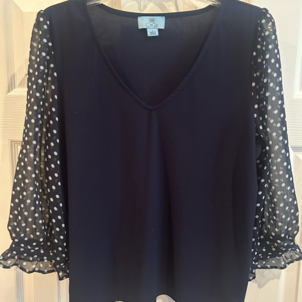 CeCe Blue Relaxed Ruffled Blouse